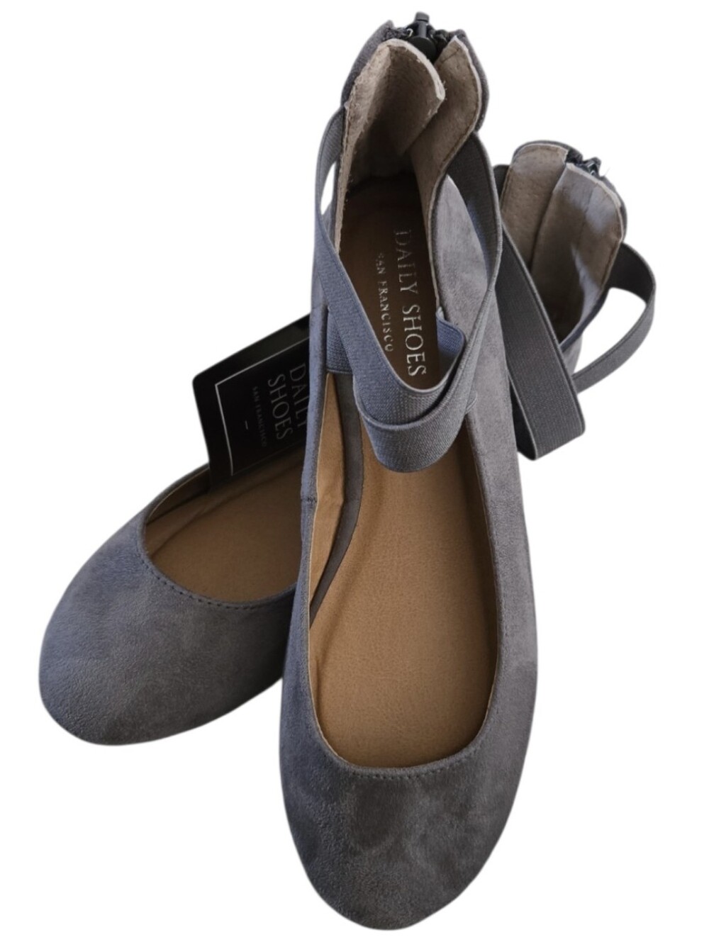 NWT Daily Shoes Gray Faux Suede Cross Strap Ballet Flats Feminine Versatile